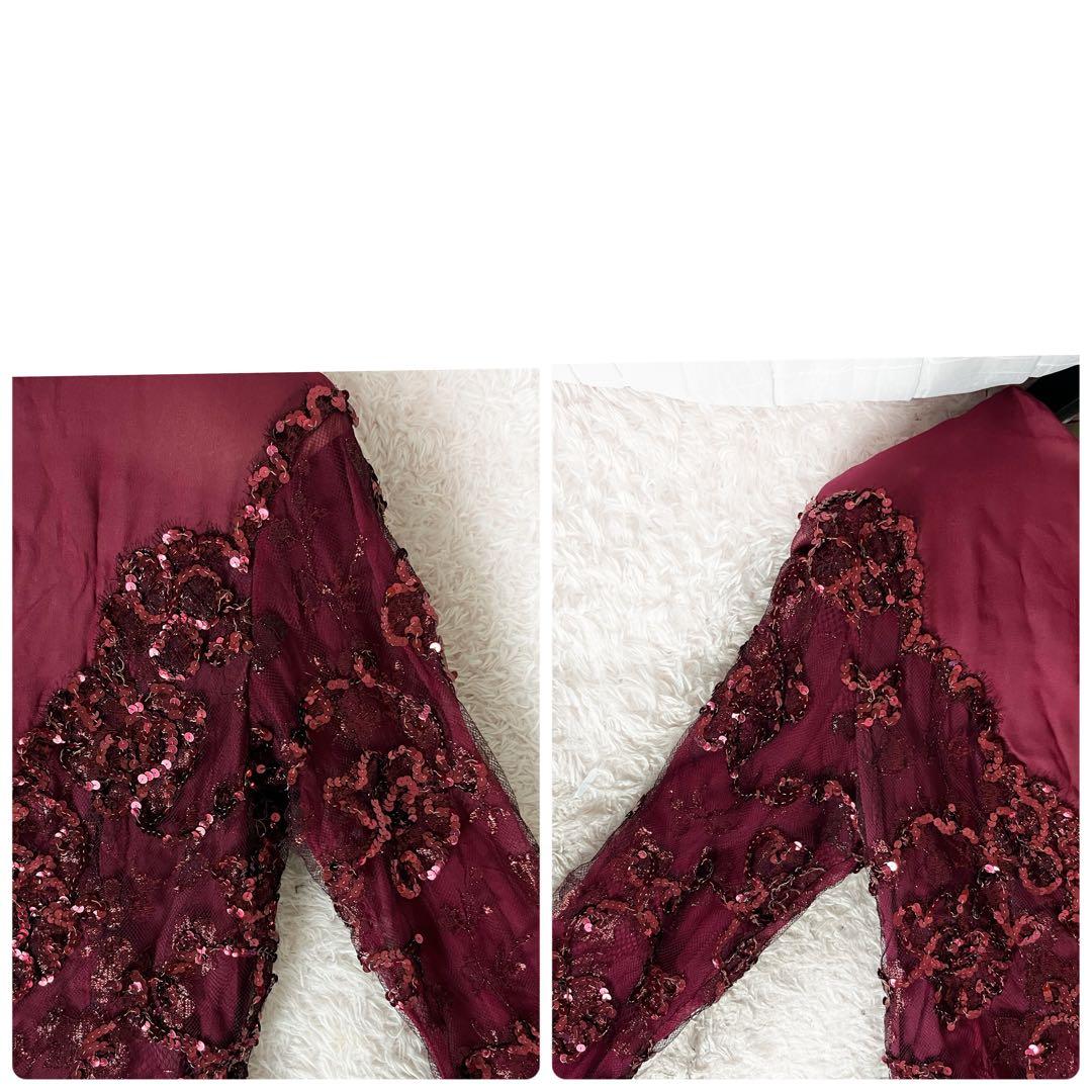 ︎ハナエモリ ドレス マキシ ダンス 衣装 スパンコール ラメ レッド レース