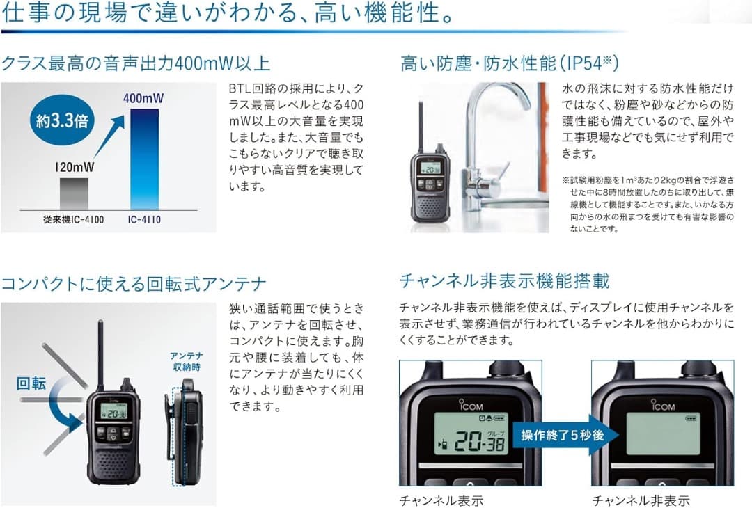 アイコム 特定小電力トランシーバー 20ch C-4110　２台セット