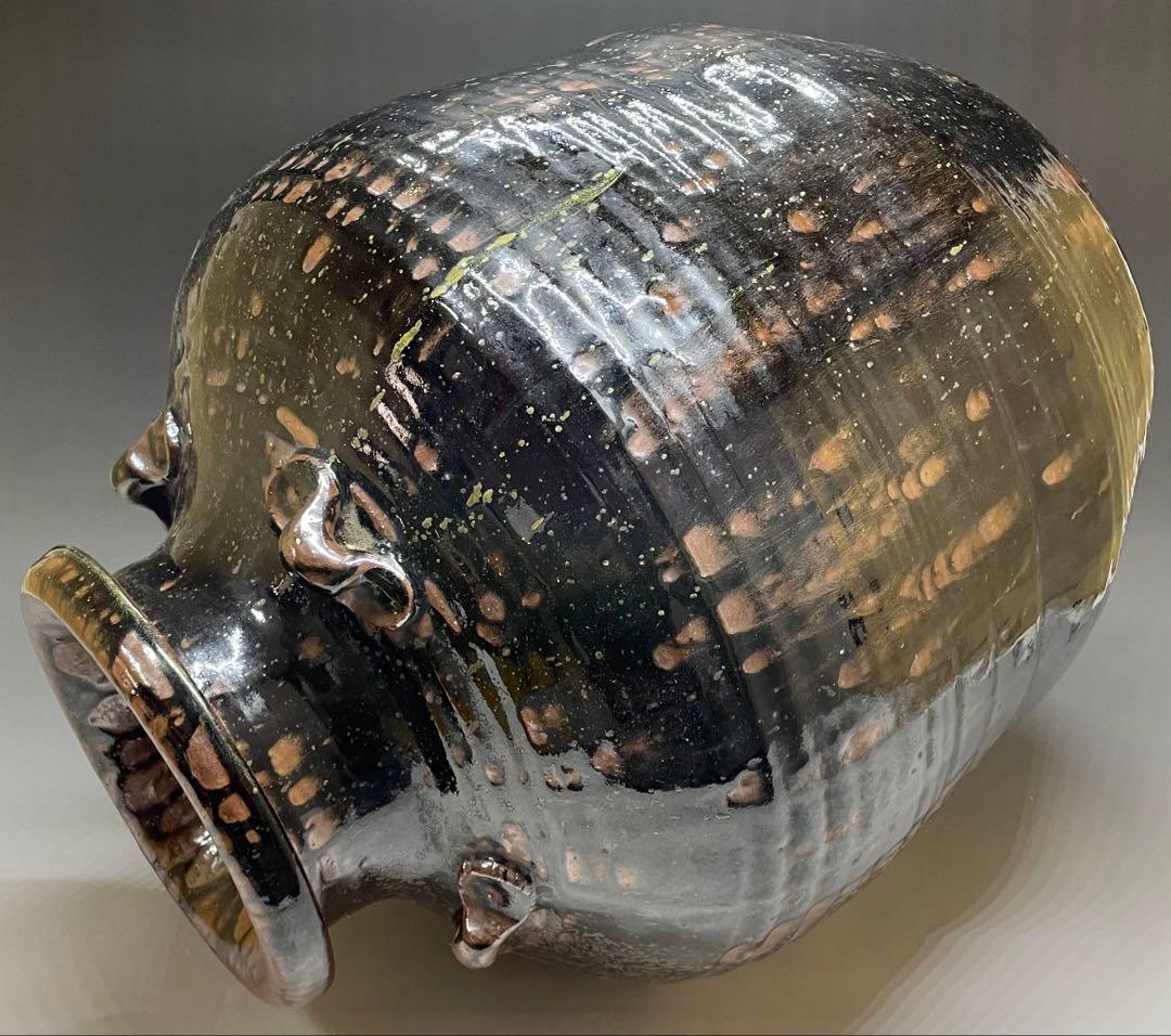 丹波焼　丹泉窯　四耳壺　葉茶壺　特大40cm 　e9033