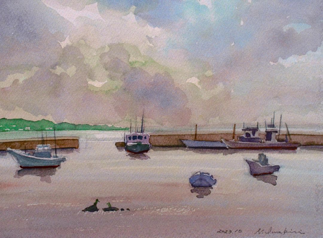 佐島漁港（水彩画）