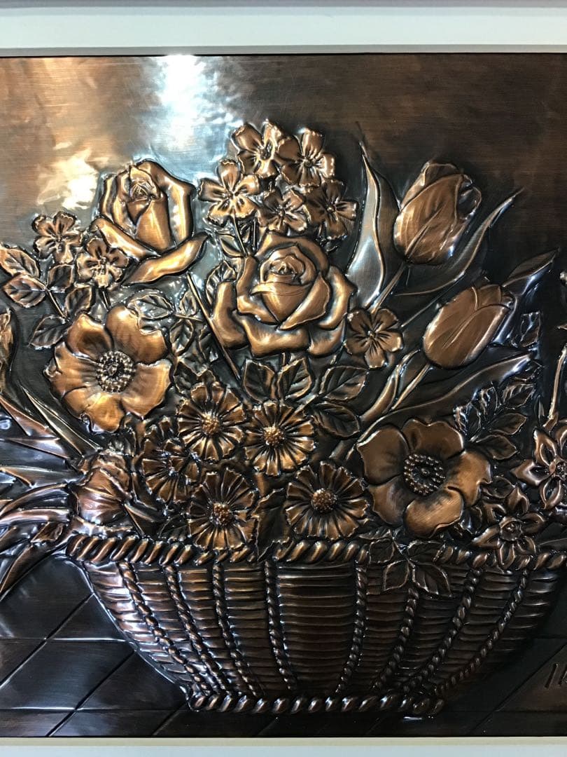 銅板画　銅板アート　銅板花　花束　木製フレーム付き　アート　コレクション　希少品