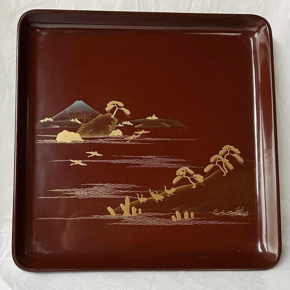 F1395 蒔絵 図変 脚付膳 五客 足付膳 絵変 蒔絵盆 金蒔絵 懐石道具