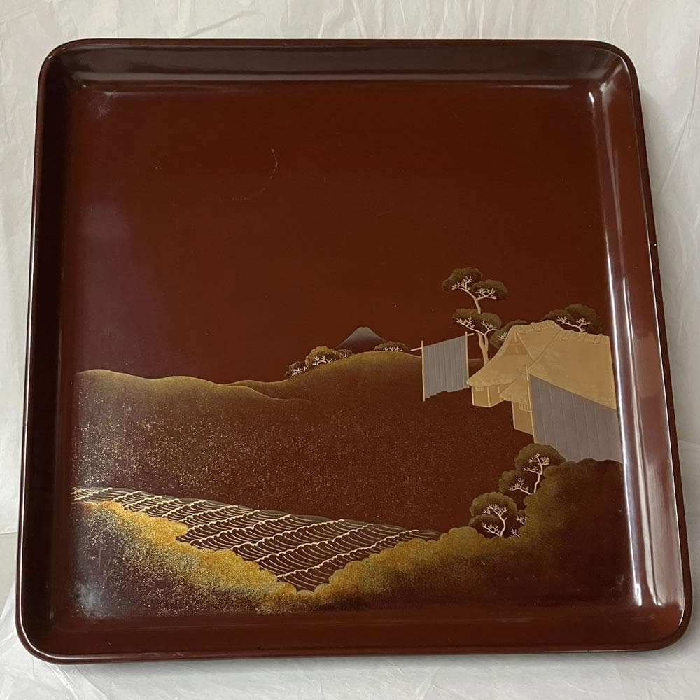 F1395 蒔絵 図変 脚付膳 五客 足付膳 絵変 蒔絵盆 金蒔絵 懐石道具