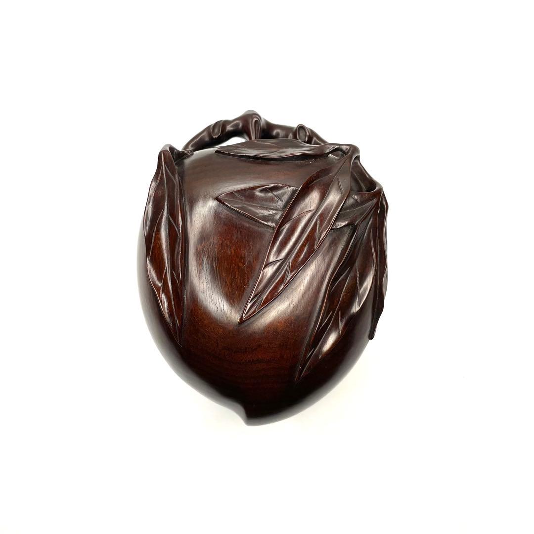 上海シタン 桃　未使用　本紫檀　蓋物　希少木　漆塗り 置物　美術工芸品　飾り