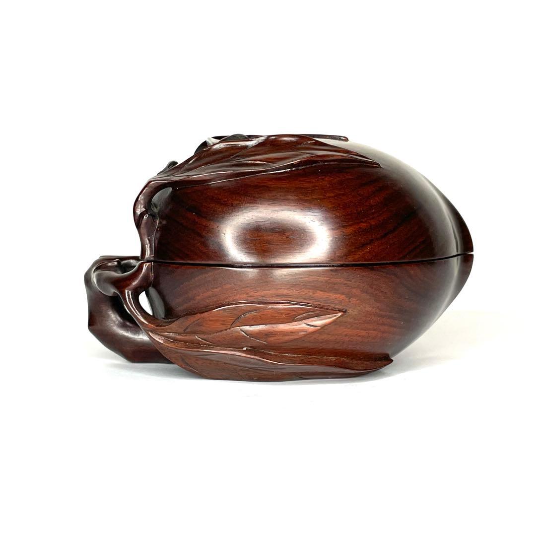 上海シタン 桃　未使用　本紫檀　蓋物　希少木　漆塗り 置物　美術工芸品　飾り