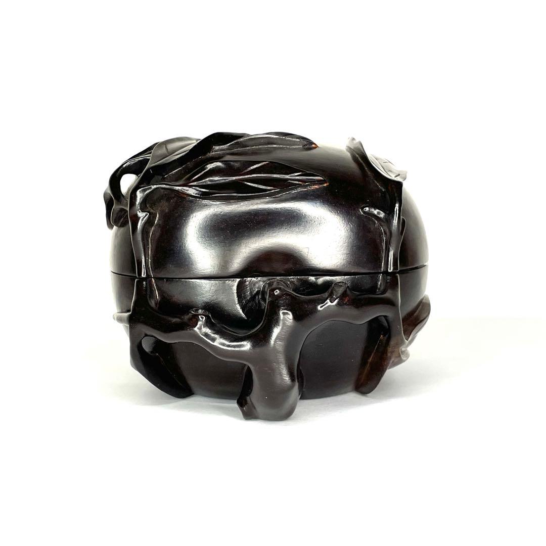 上海シタン 桃　未使用　本紫檀　蓋物　希少木　漆塗り 置物　美術工芸品　飾り