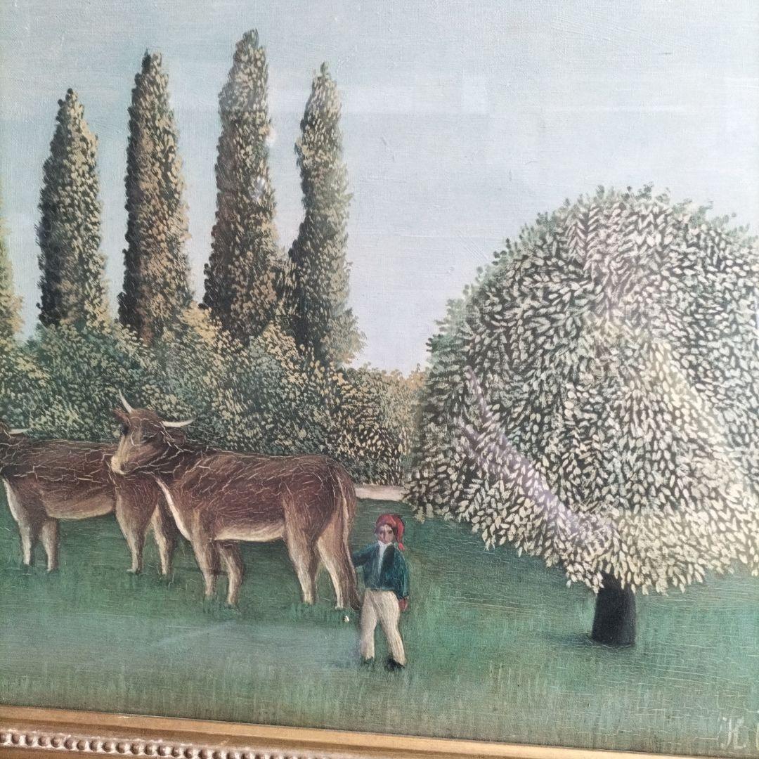 【複製画】ルソー「牝牛と牧人」風景画 油彩画