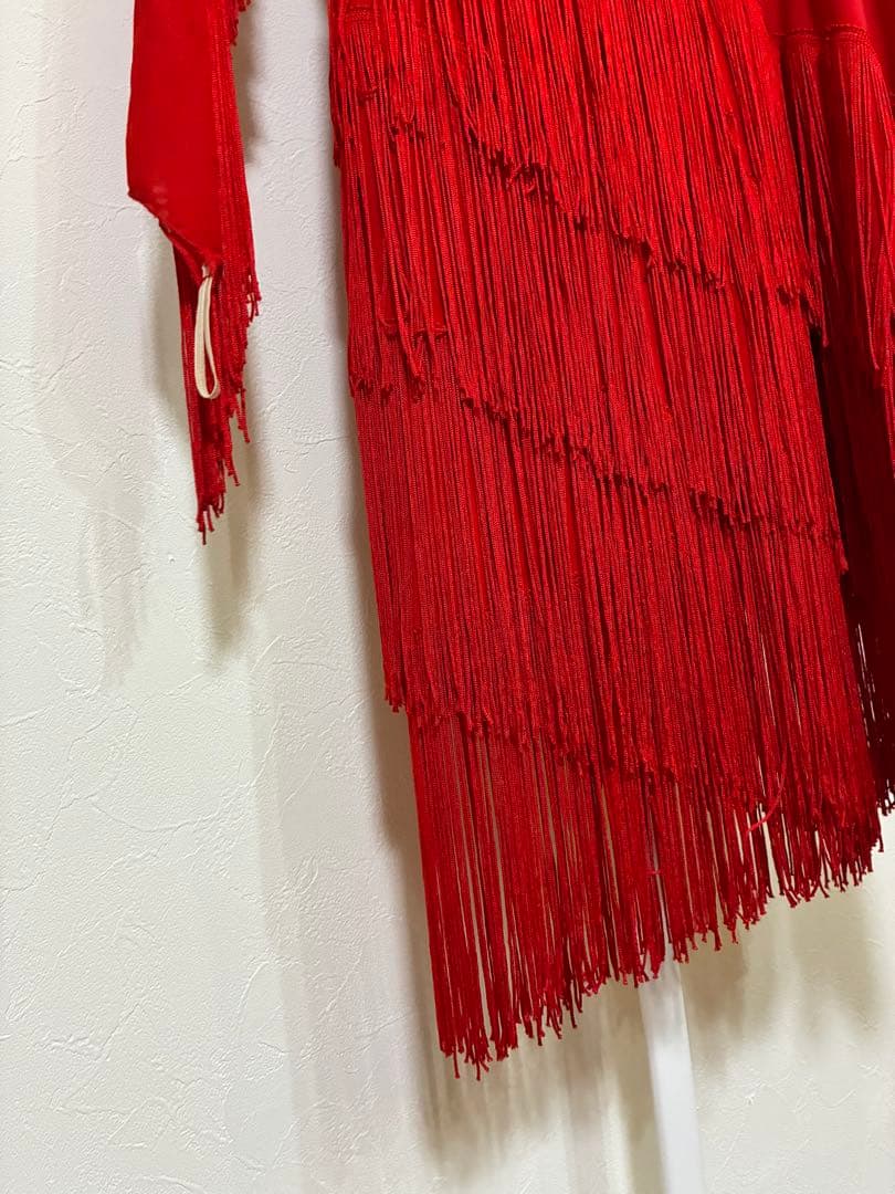 Create-sun 社交ダンス ドレス 赤 フリンジ×ビジュー アシンメトリー