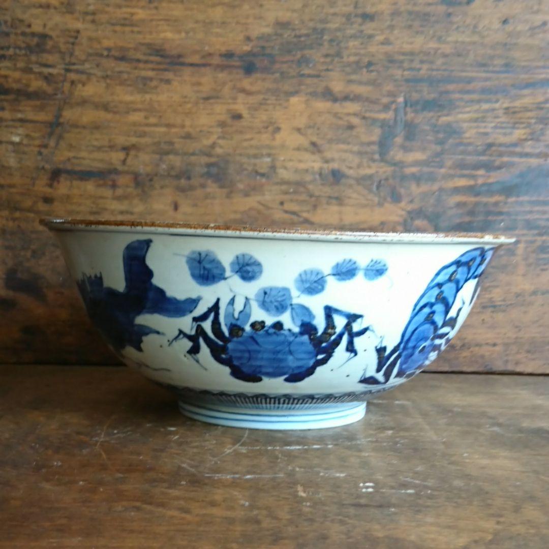 古伊万里 染付 海老蟹魚文大鉢