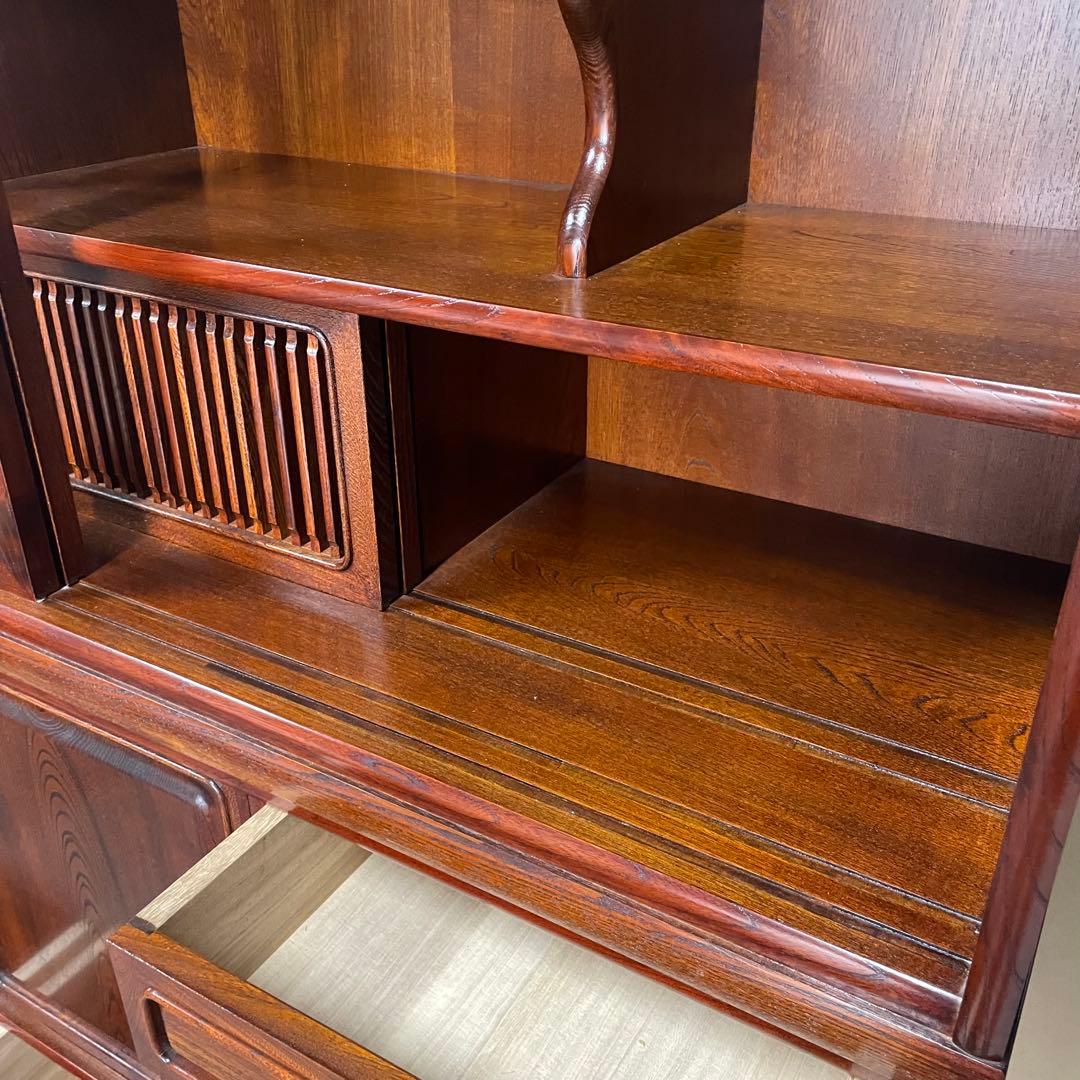 和モダン 食器棚 水屋箪笥 アンティーク調 木製収納棚 ガラス戸 引き出し多数