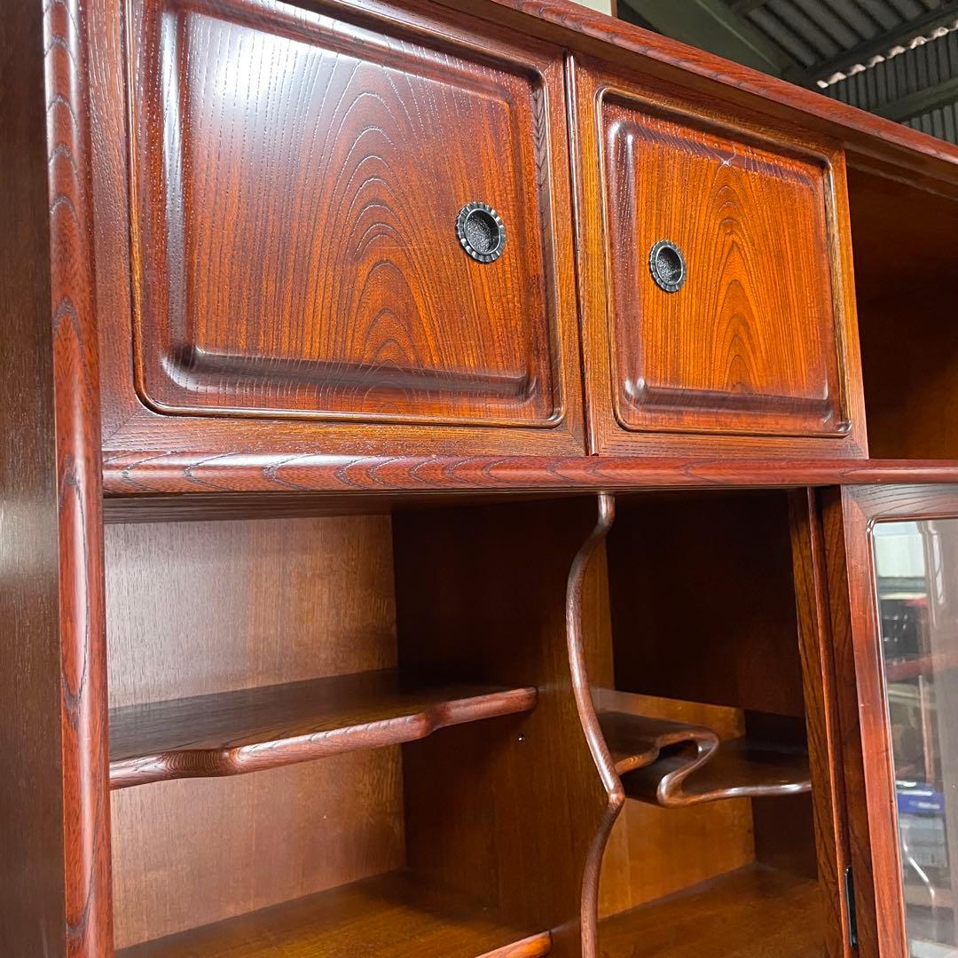 和モダン 食器棚 水屋箪笥 アンティーク調 木製収納棚 ガラス戸 引き出し多数