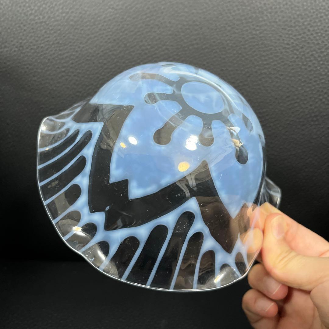 骨董　レトロガラス　希少縞に桜紋　反り口フリル　乳白色炙り出し　氷コップ　後発品