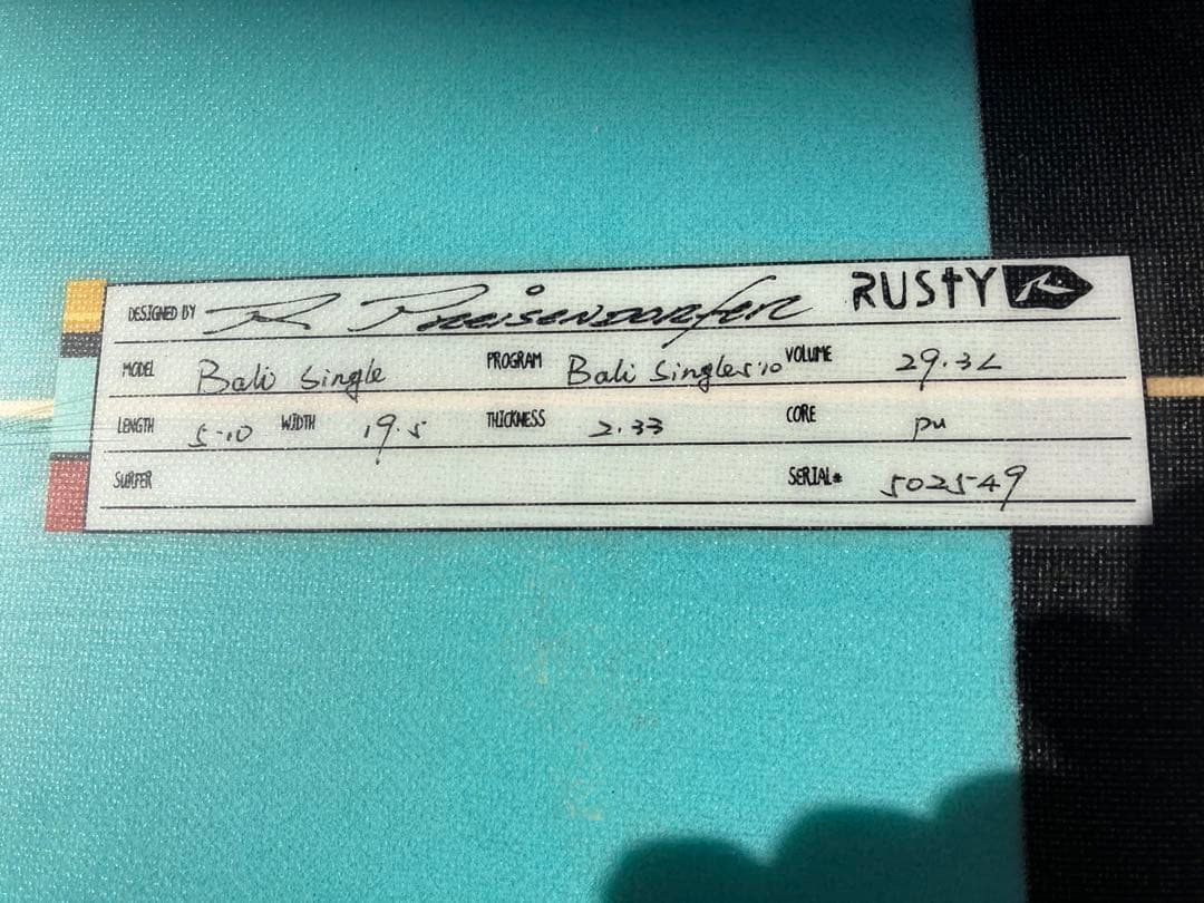 値下げレアUSAシェイプ美品rustyBaliSingleグッドサイズ5’10