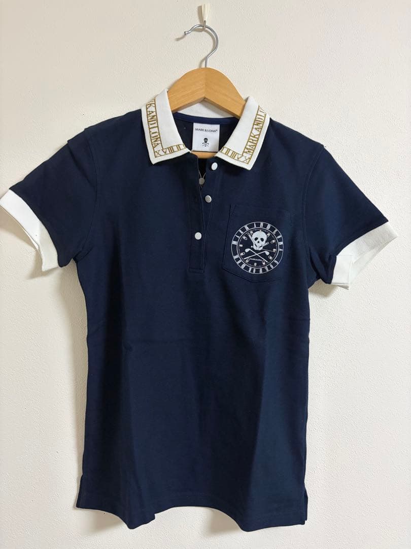 MARK&LONA スカル刺繍 ネイビー ポロシャツ Mサイズ