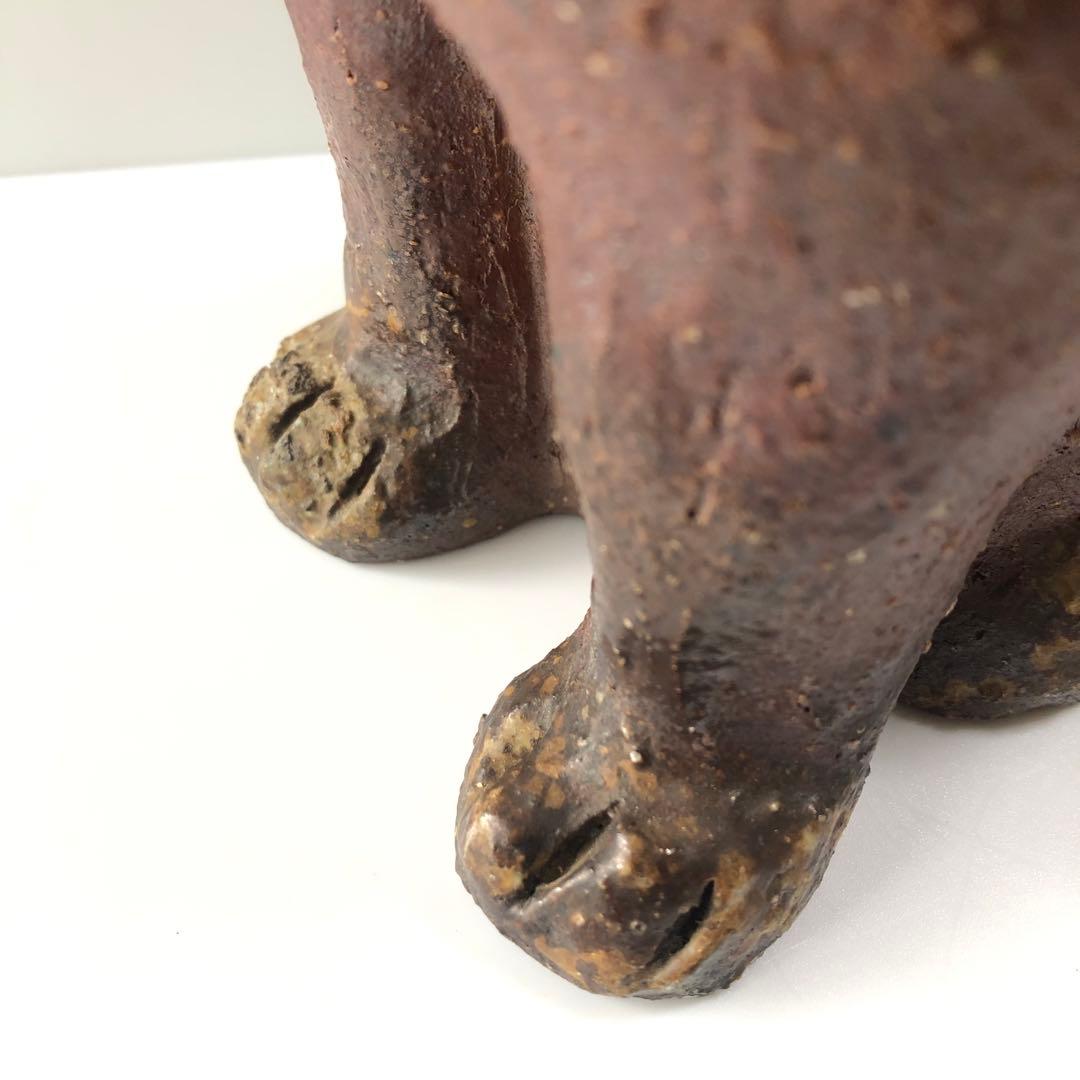 備前焼　置物　狛犬　シーサー　阿吽　魔除け　時代　アンティーク　民芸　手作り