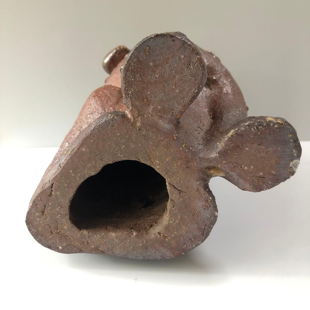 備前焼　置物　狛犬　シーサー　阿吽　魔除け　時代　アンティーク　民芸　手作り