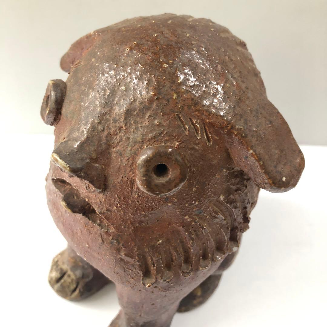 備前焼　置物　狛犬　シーサー　阿吽　魔除け　時代　アンティーク　民芸　手作り
