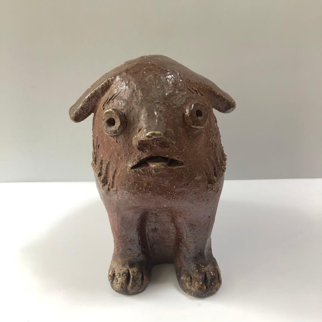 備前焼　置物　狛犬　シーサー　阿吽　魔除け　時代　アンティーク　民芸　手作り