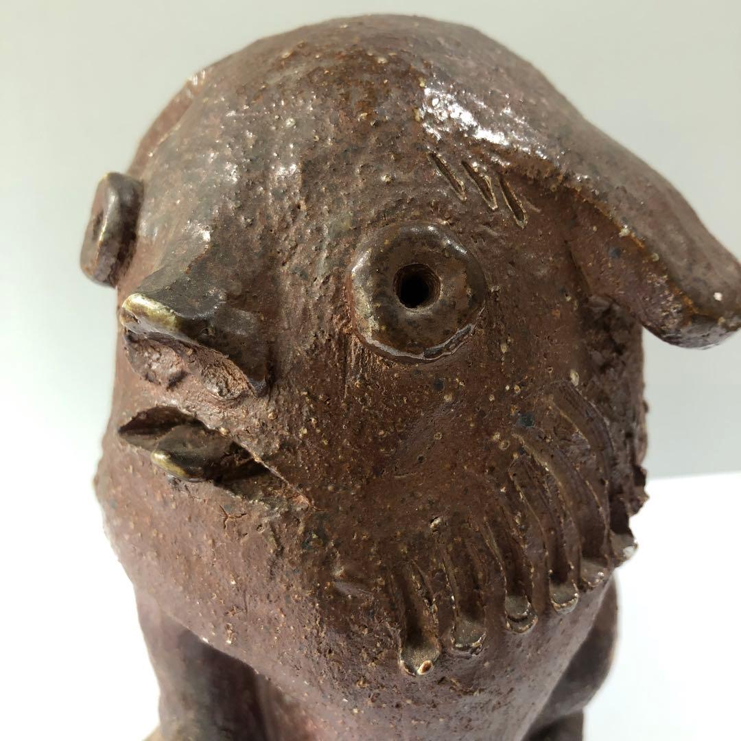 備前焼　置物　狛犬　シーサー　阿吽　魔除け　時代　アンティーク　民芸　手作り