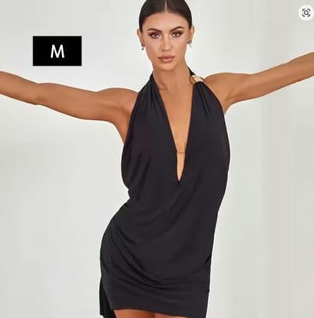 社交 ダンス ラテン ホルターネック 胸パット付 ワンピース Ｍサイズ