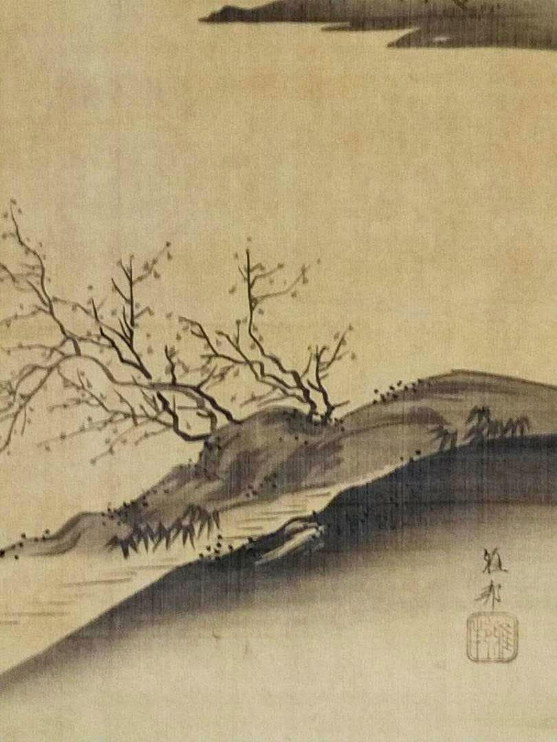 ♥☆彡　模写　掛軸　橋本雅邦　山水図　桐箱付き　掛け軸　骨董　中国　アンティーク