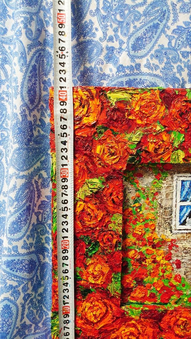 油絵 絵画【猫と赤い薔薇】