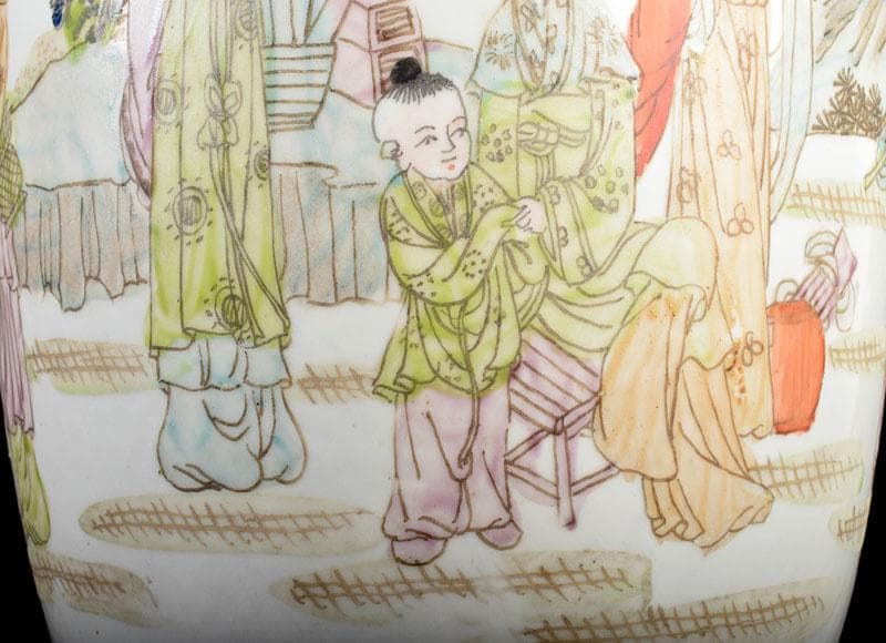 中国　粉彩　漢詩人物文　不遊環瓶　V　3901B