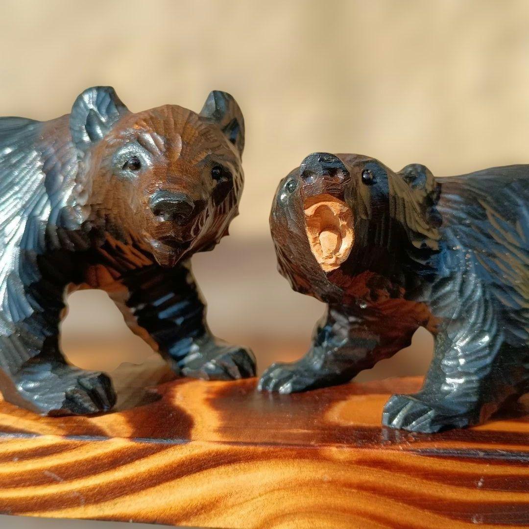 北海道 堀井民芸 熊彫 木彫り熊 ガラス目 一刀彫 置物 オブジェ 骨董 希少