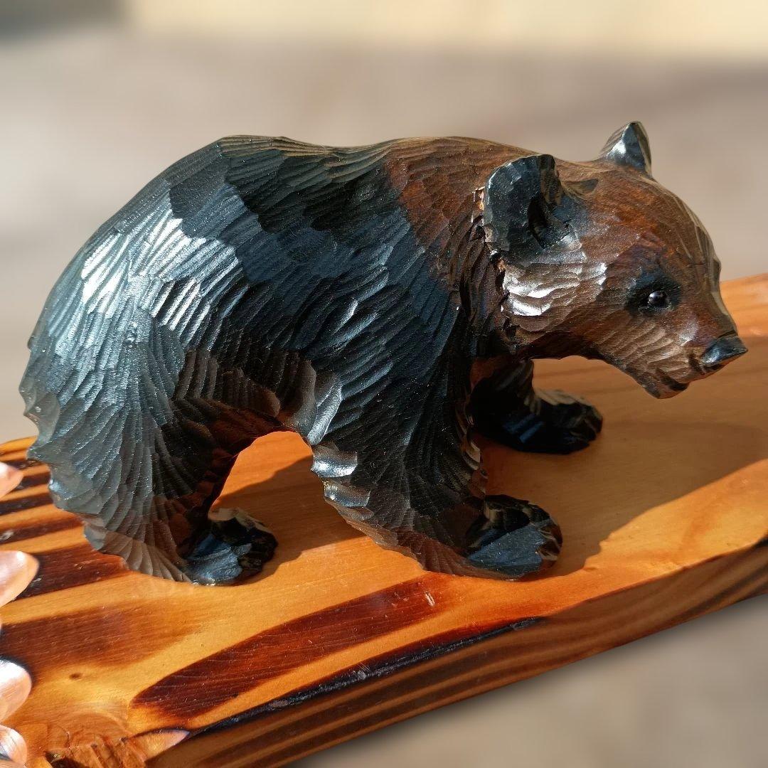 北海道 堀井民芸 熊彫 木彫り熊 ガラス目 一刀彫 置物 オブジェ 骨董 希少