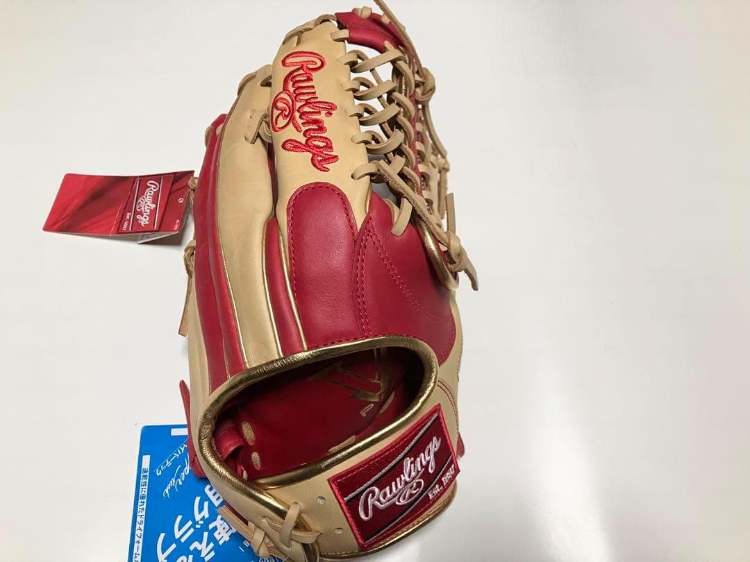 ローリングス 軟式用 赤　外野手用 HYPER TECH カラーグラブ