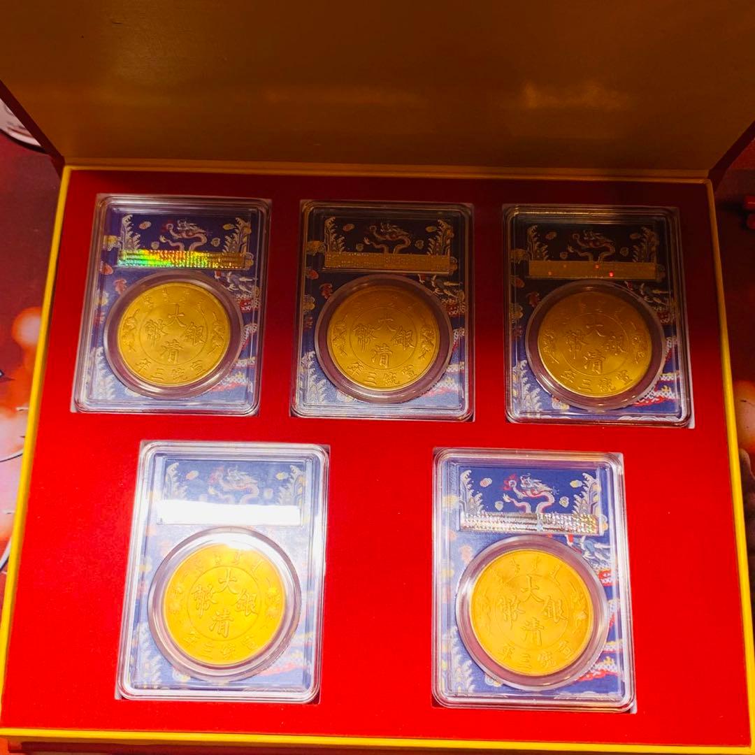 希少 美品 大清銀幣 宣統三年5枚セット 壹圓 龍紋 外国硬貨 入手困難 貿易銀