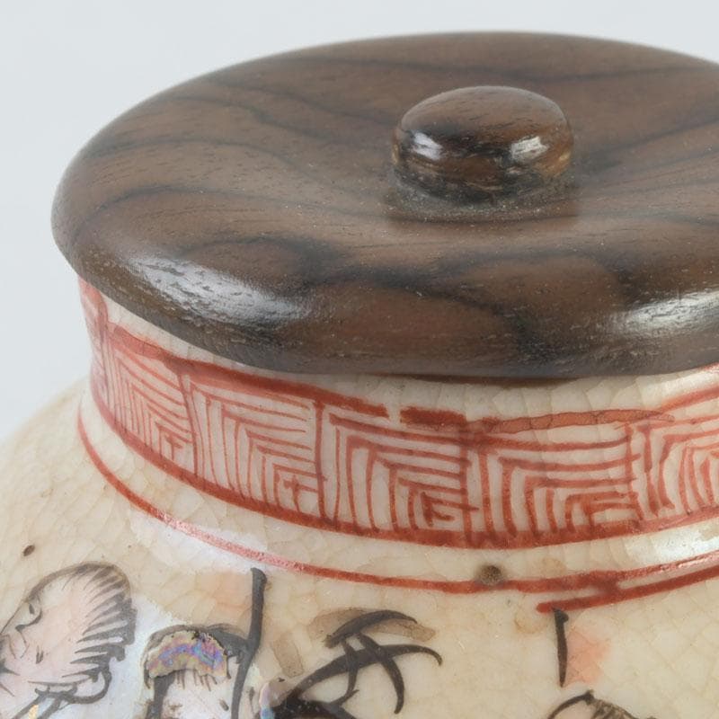 茶道具　九谷焼　古九谷　人物文　茶入　黒柿蓋　仕覆付　V　9669