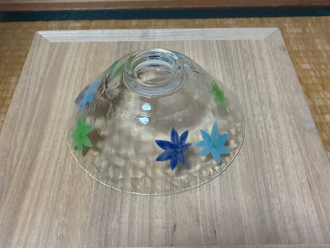 義山 紅葉 平茶碗 水崎長寿 ガラス ギヤマン 共箱 銘あり