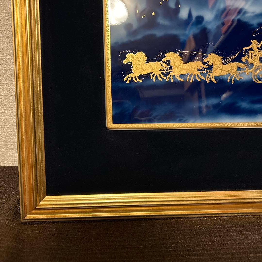 大倉陶園　陶額　シンデレラエクスプレス　額装　レリーフ　瑠璃金彩