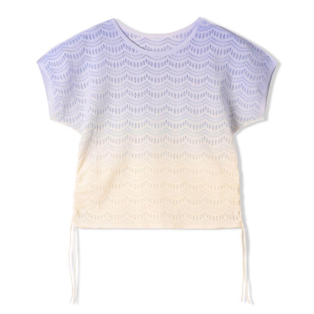 チャコット　ノーソーイングニット　グラデーション　半袖　水色　ブルー　青