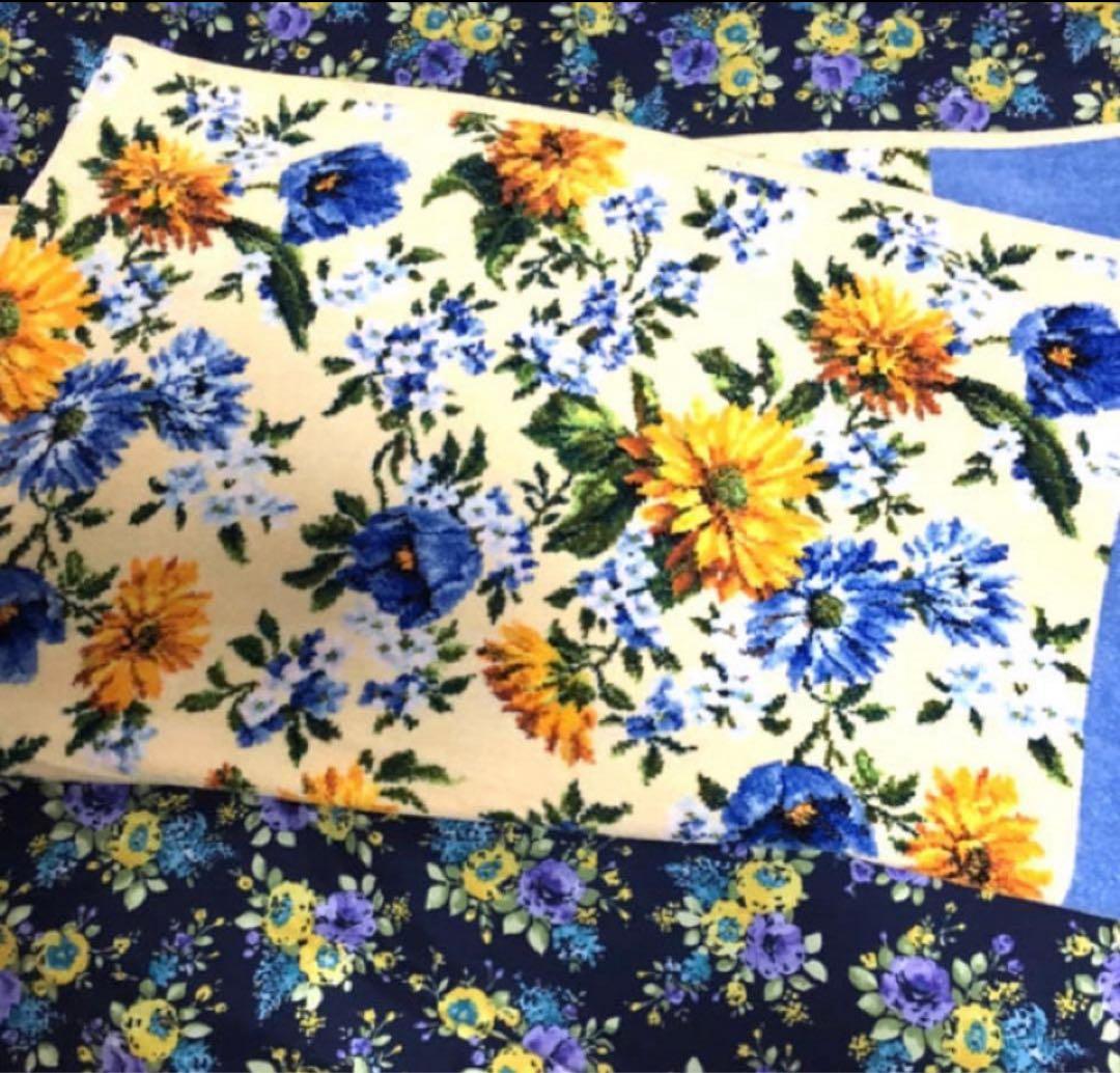 新品 バスタオル 大判 フェイラー リタ アイボリー ブルーブランケット 花柄