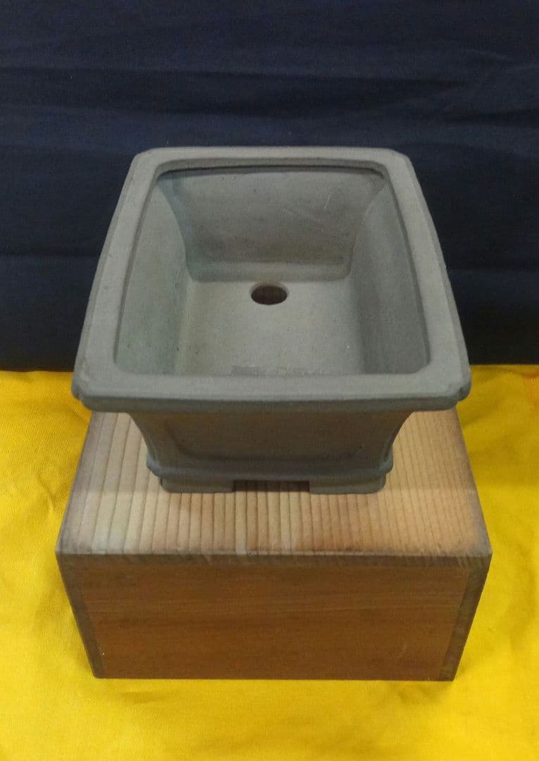 017.【寿悦】烏泥隅入/外縁額面長方鉢/ミニ盆栽鉢/木箱付き