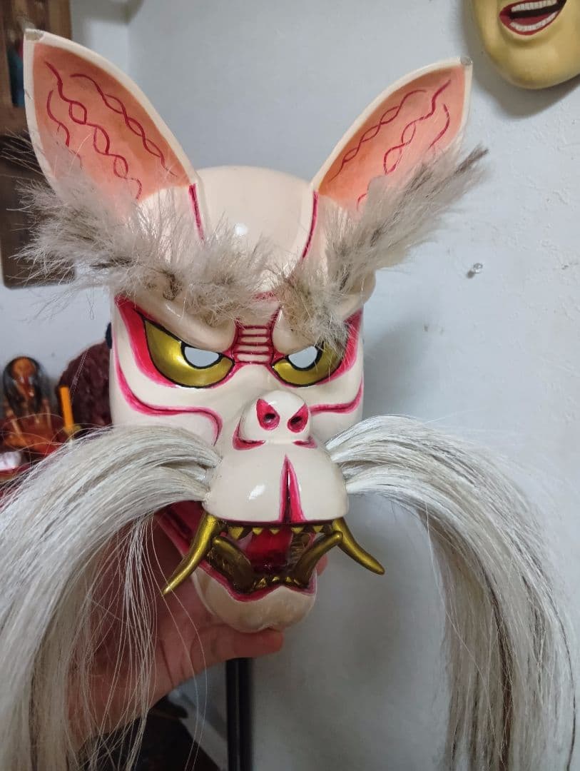 狐面(悪狐) 木彫 彫刻 祭り お面 仮面 伝統芸能