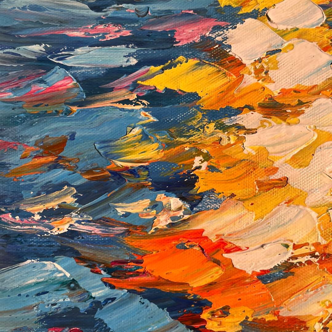 手書き油絵 sun set夕陽 額付 インテリア 油彩画 肉筆絵画