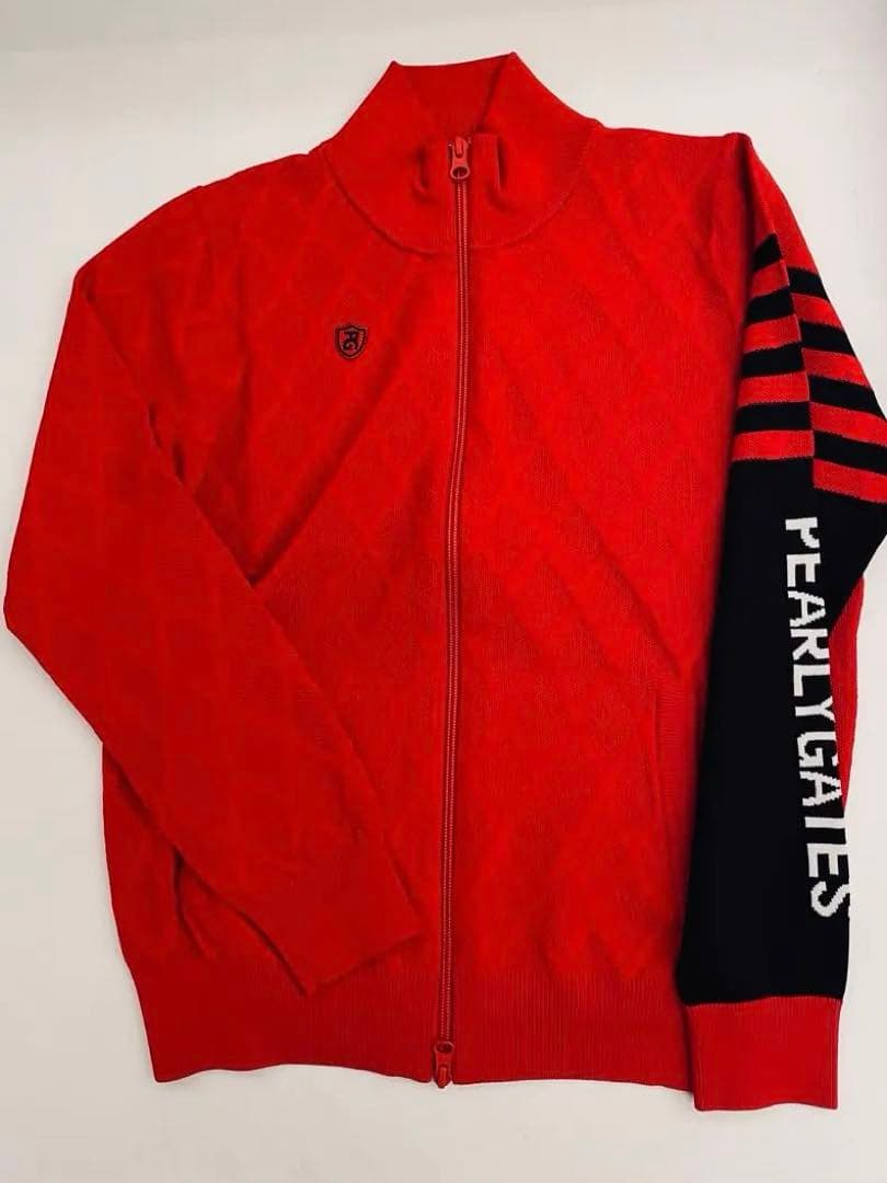 値下げPEARLY GATES 定価37,400 レッド ジップアップセーター