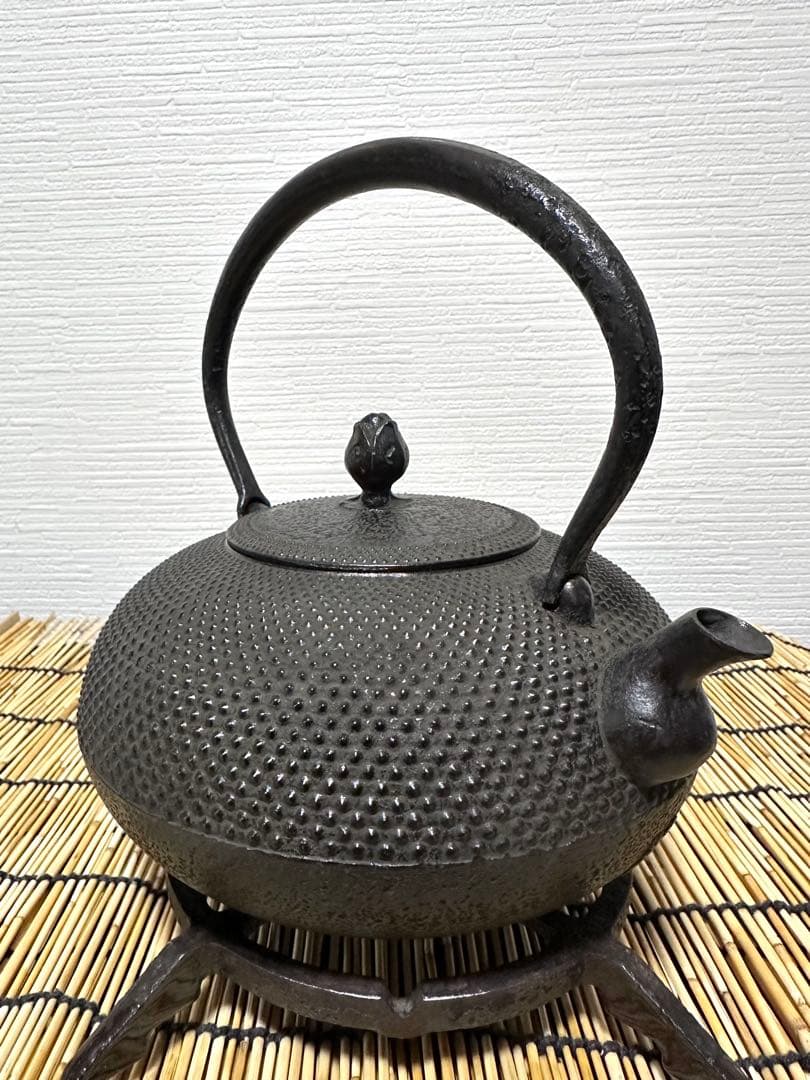 デッドコンディション、付属品付　南部金狐堂　１５型算玉形　南部鉄瓶　南部鉄器