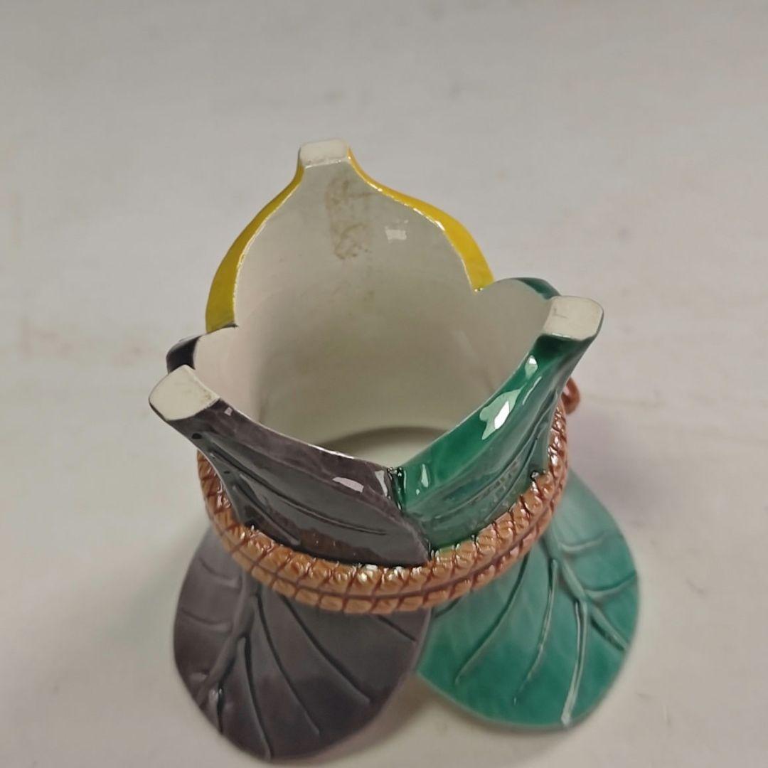 ウ270 蓋置『中村翠嵐』『交趾焼　三ツ葉　蓋置　共箱』茶道具