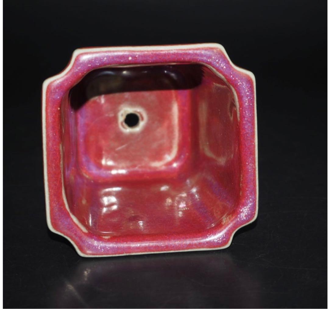 送料無料　中国古玩　窯変辰砂植木鉢　盆栽鉢　高さ8.2ｃｍ