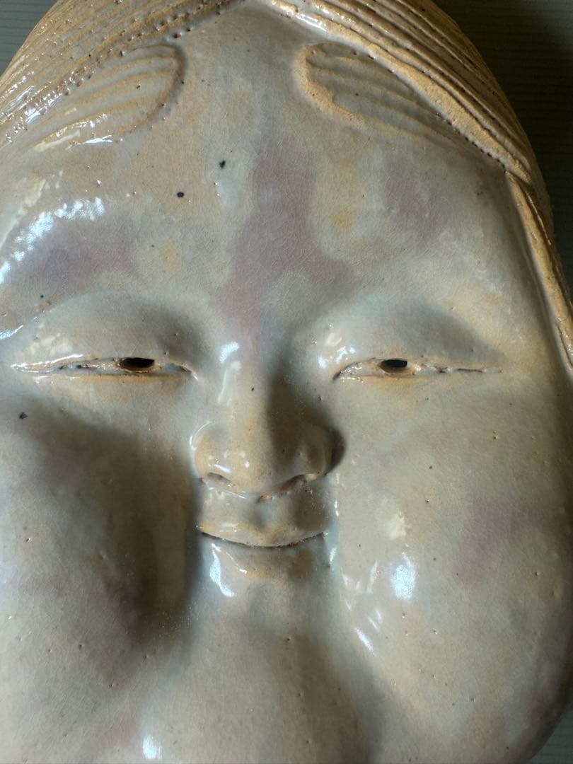 2333 萩焼　長州萩　東光寺窯　二代 中野霓林作　お面  お多福　置物　未使用