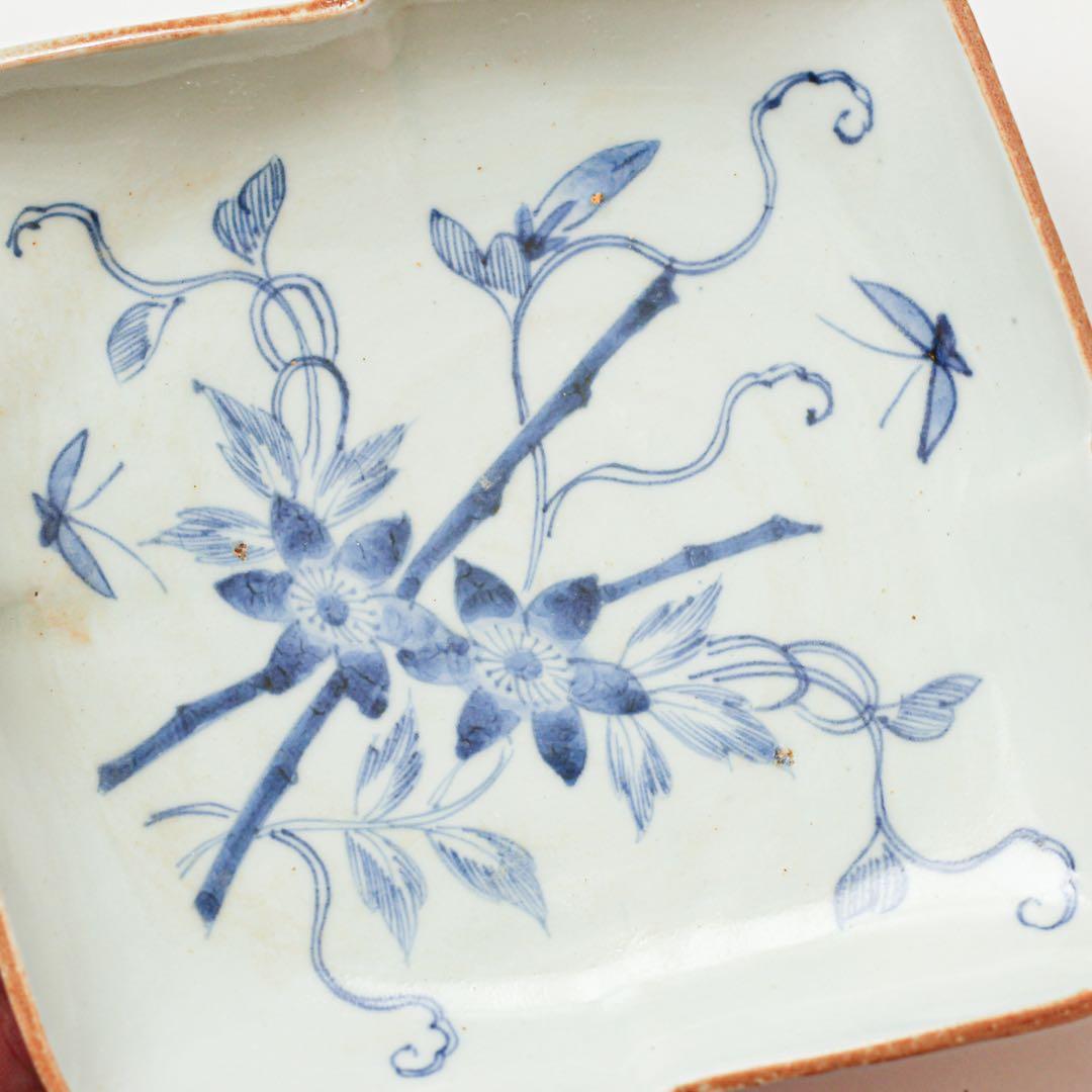 古伊万里　伊万里　テッセン　鉄線　変形　皿　2客セット　金継ぎ　材料　染付