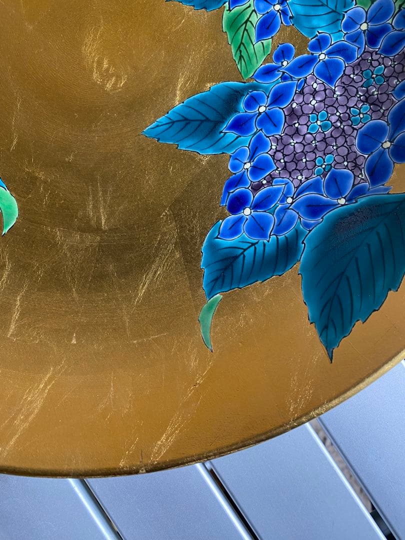 飾り皿　有田焼　金襴手　金箔　紫陽花　伝統工芸　木箱入り