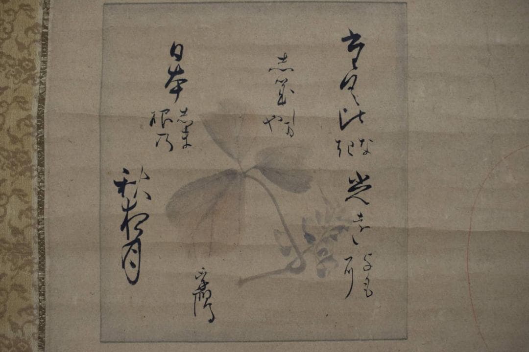 【真作】松村呉春（画）賀茂李鷹（賛）/土筆葛の花/掛軸☆宝船☆Y-773　JM