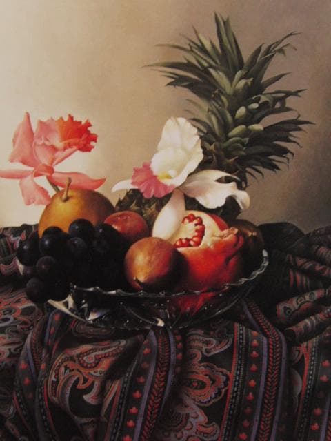 田中芳照、花実皿、希少な額装用画集より、新品高級額装付、状態良好