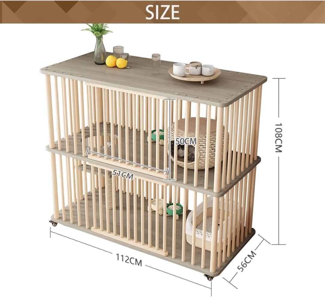 木製 キャットケージ 2段 おしゃれ 猫ケージ キャスター ナチュラル 木