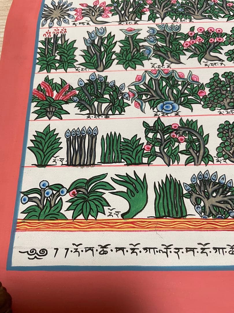 《 チベット密教　1点物 》 手描き　曼荼羅　メディシンタンカ　薬草　仏教　密教